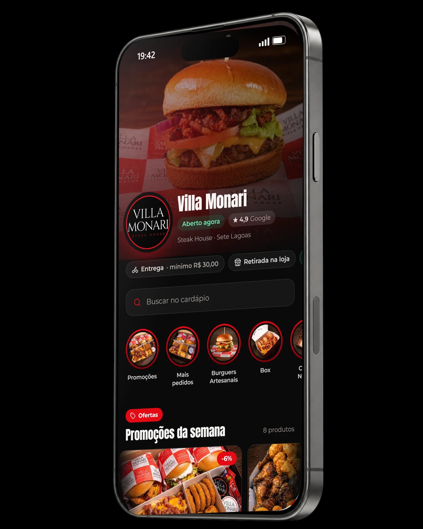 App da Villa Monari aberto no celular
